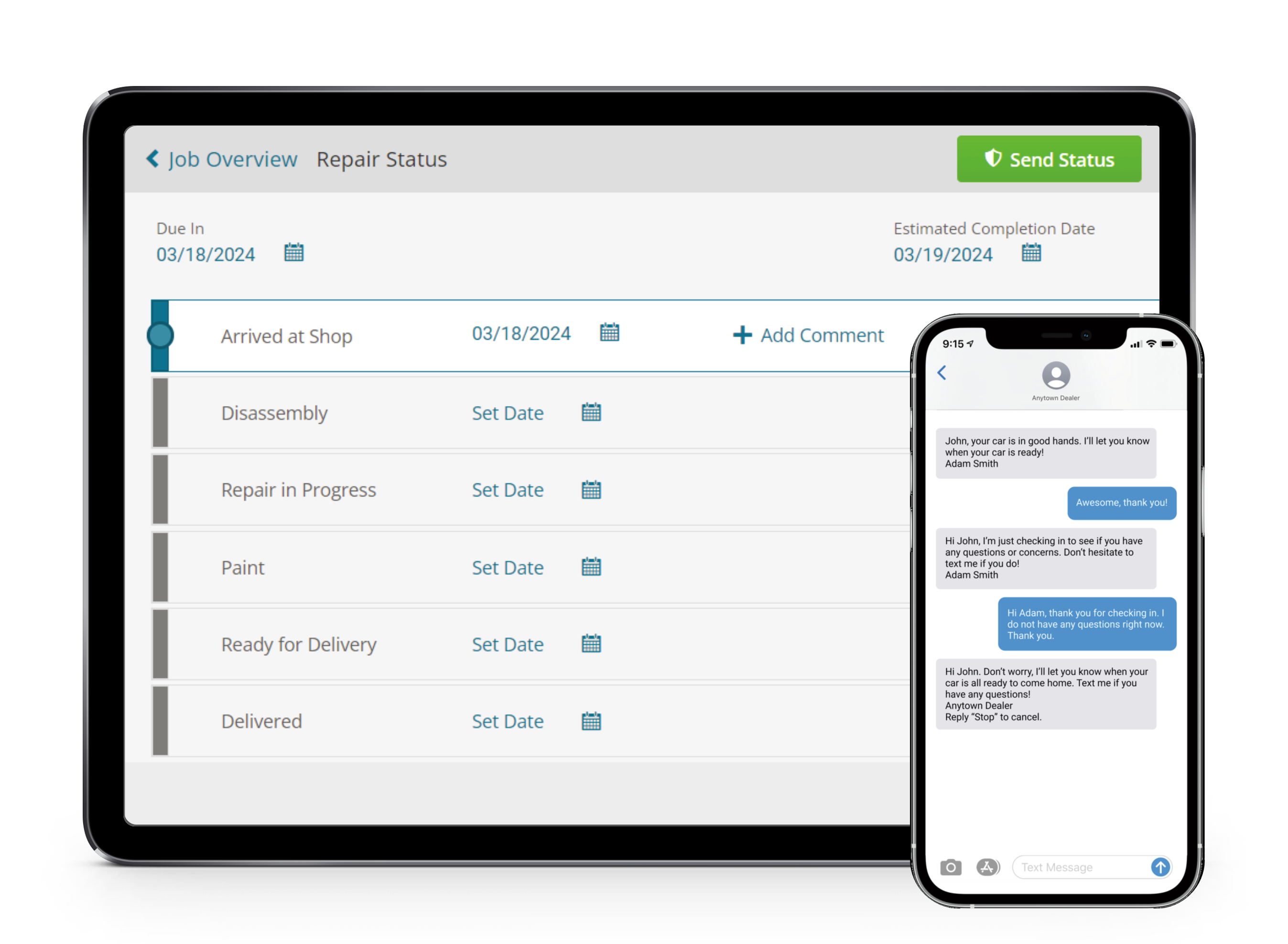 Mitchell ServiceLink powered by UpdatePromise tablet and phone